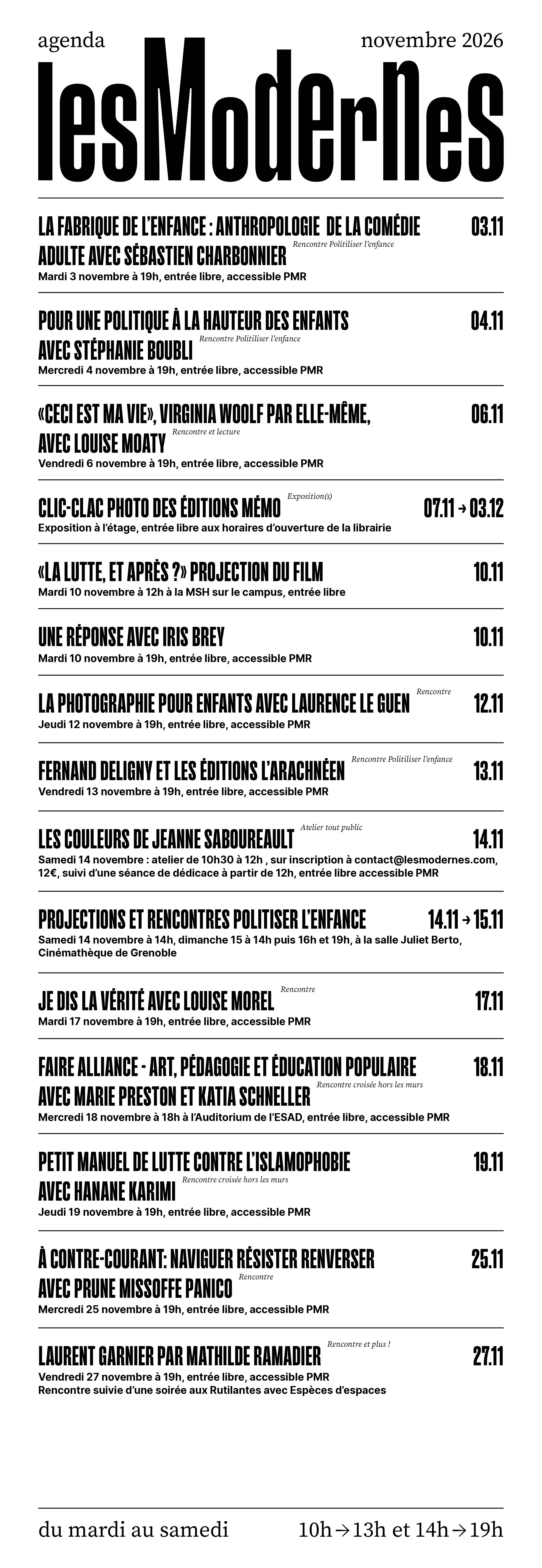 Mémo du mois - Les Modernes - librairie Grenoble